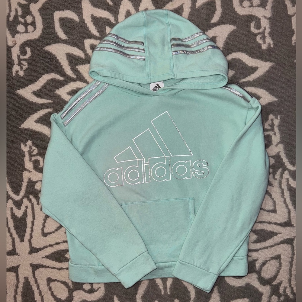 Adidas Mint Green Hoodie with Foil Accents Size XL 16 Girls